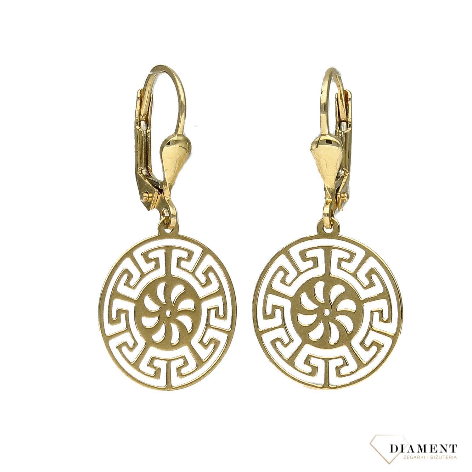 Złote kolczyki wiszące blaszki droga grecka KL 9299v.jpg